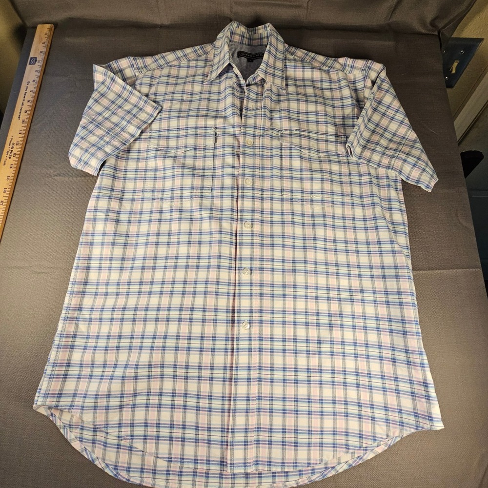Roper Mens Medium Short Sleeve Plaid Western Button Down Shirt Blue Pink 302-578
